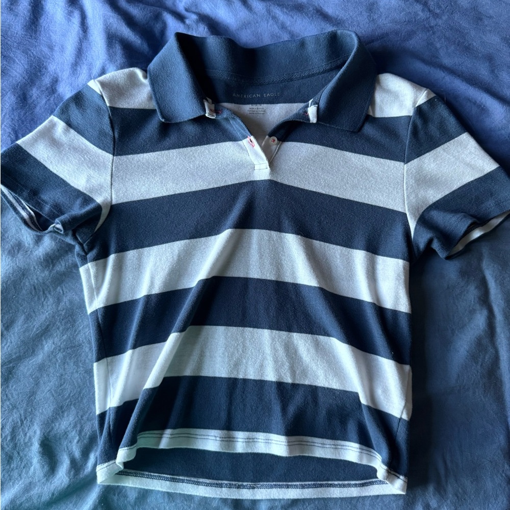American Eagle Outfitters Navy Blue & White Striped Polo M